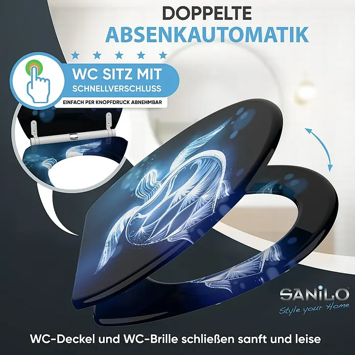 SANILO WC-Sitz Glow Turtle mit Schnellverschluss - MDF, Blau, Mit Absenkautomatik