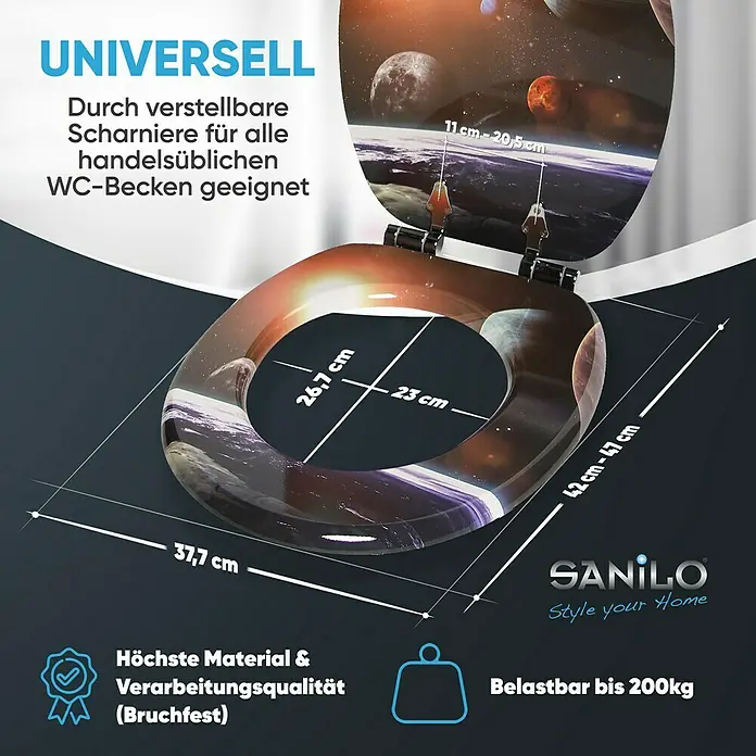 SANILO WC-Sitz Planeten mit Absenkautomatik - MDF, Multicolor, Mit Absenkautomatik