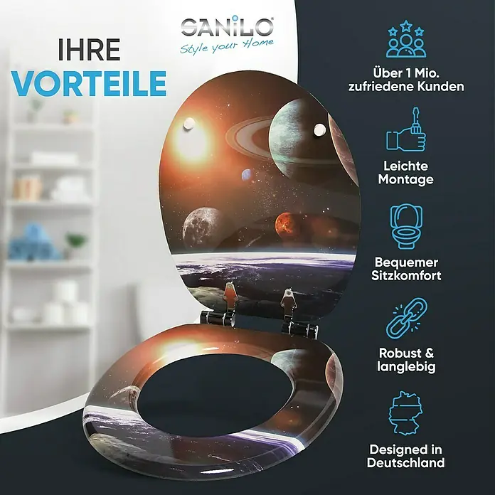 SANILO WC-Sitz Planeten mit Absenkautomatik - MDF, Multicolor, Mit Absenkautomatik