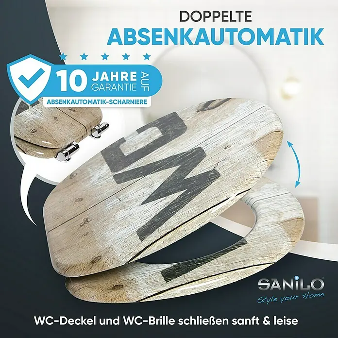 SANILO WC-Sitz Old Style mit Absenkautomatik - MDF, Braun, Mit Absenkautomatik