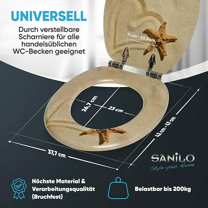 SANILO WC-Sitz Sandy mit Absenkautomatik - MDF, Braun, Mit Absenkautomatik