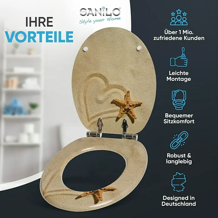 SANILO WC-Sitz Sandy mit Absenkautomatik - MDF, Braun, Mit Absenkautomatik