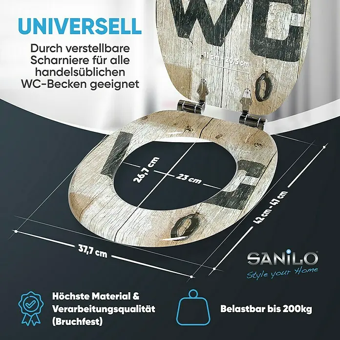 SANILO WC-Sitz Old Style mit Absenkautomatik - MDF, Braun, Mit Absenkautomatik