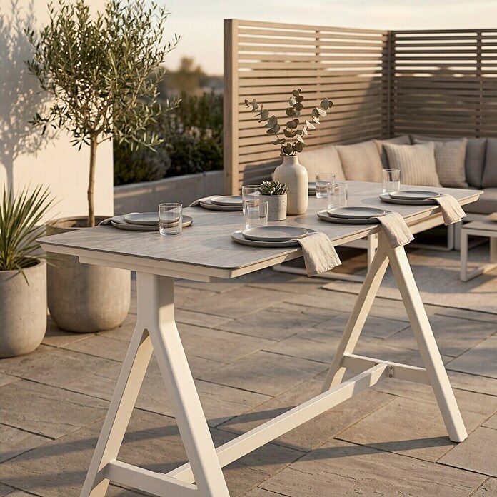 Garten-Stehtisch (L x B x H: 160 x 70 x 102 cm, Aluminium, Verbundwerkstoff, Rechteckig, Natural Warm Grey) | BAUHAUS