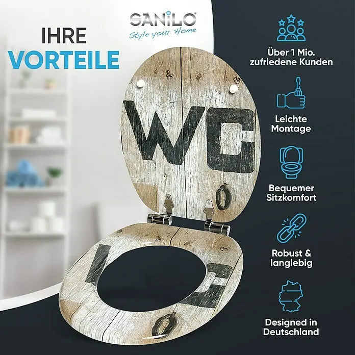 SANILO WC-Sitz Old Style mit Absenkautomatik - MDF, Braun, Mit Absenkautomatik