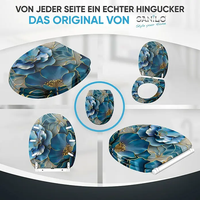 SANILO WC-Sitz Bluemara mit Schnellverschluss - MDF, Blau, Mit Absenkautomatik