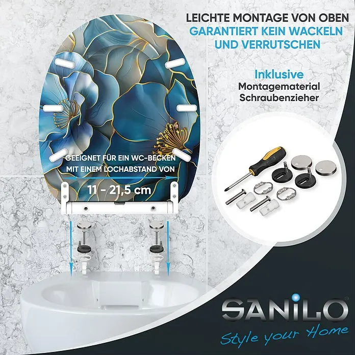 SANILO WC-Sitz Bluemara mit Schnellverschluss - MDF, Blau, Mit Absenkautomatik