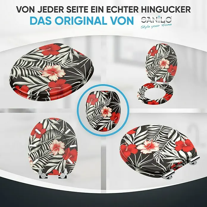SANILO WC-Sitz Hibisca mit Absenkautomatik - MDF, Schwarz, Mit Absenkautomatik
