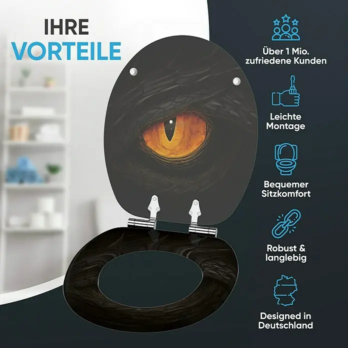 SANILO WC-Sitz Eye mit Absenkautomatik - MDF, Schwarz, Mit Absenkautomatik