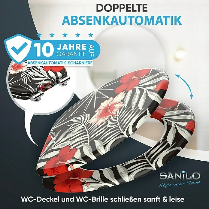 SANILO WC-Sitz Hibisca mit Absenkautomatik - MDF, Schwarz, Mit Absenkautomatik