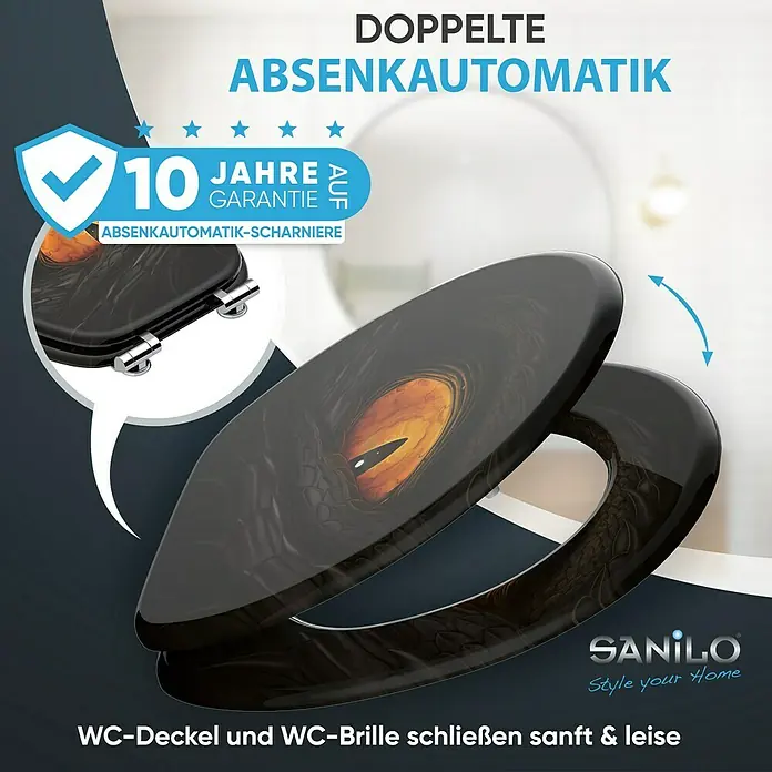 SANILO WC-Sitz Eye mit Absenkautomatik - MDF, Schwarz, Mit Absenkautomatik