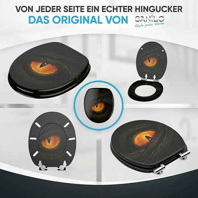 SANILO WC-Sitz Eye mit Absenkautomatik - MDF, Schwarz, Mit Absenkautomatik