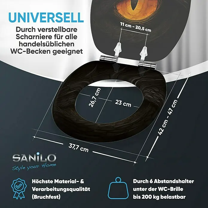 SANILO WC-Sitz Eye mit Absenkautomatik - MDF, Schwarz, Mit Absenkautomatik