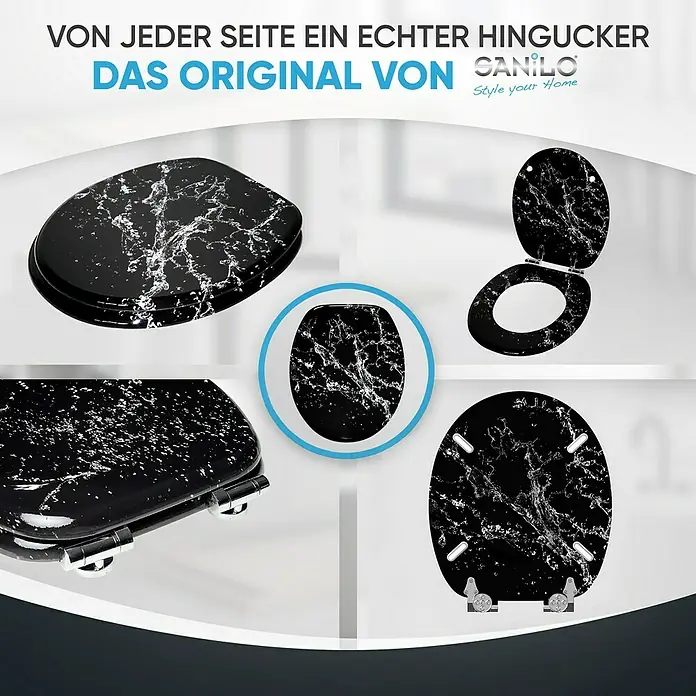 SANILO WC-Sitz Splash mit Absenkautomatik - MDF, Schwarz, Mit Absenkautomatik