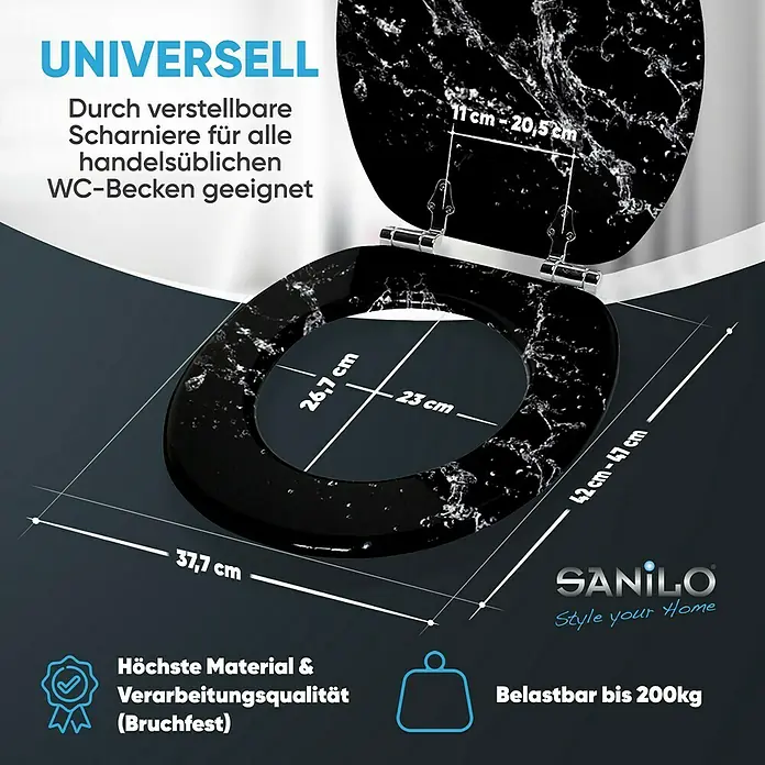 SANILO WC-Sitz Splash mit Absenkautomatik - MDF, Schwarz, Mit Absenkautomatik