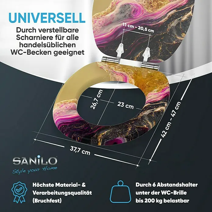 SANILO WC-Sitz Brillante mit Absenkautomatik - MDF, Goldfarben, Mit Absenkautomatik