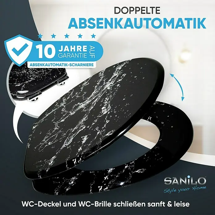 SANILO WC-Sitz Splash mit Absenkautomatik - MDF, Schwarz, Mit Absenkautomatik