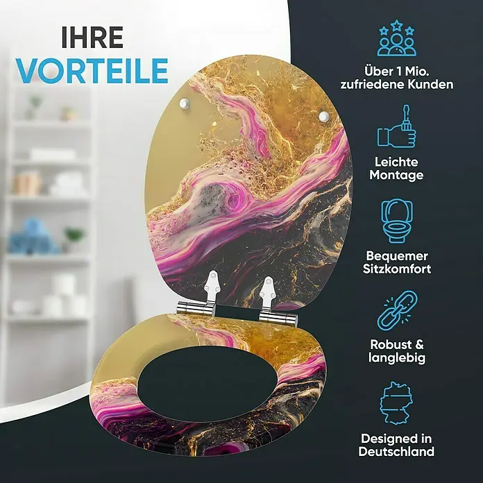 SANILO WC-Sitz Brillante mit Absenkautomatik - MDF, Goldfarben, Mit Absenkautomatik
