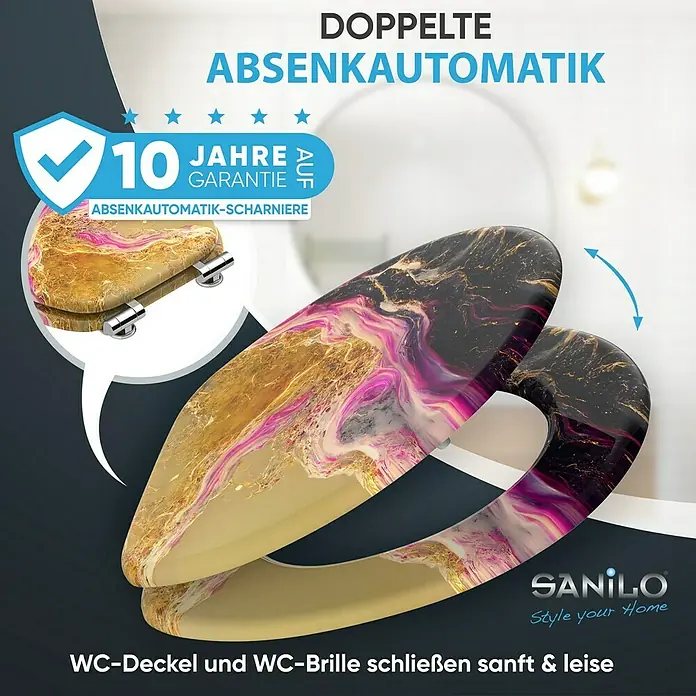 SANILO WC-Sitz Brillante mit Absenkautomatik - MDF, Goldfarben, Mit Absenkautomatik