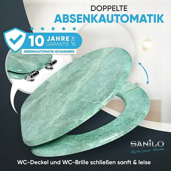 SANILO WC-Sitz Marmor Grün mit Absenkautomatik - MDF, Grün, Mit Absenkautomatik