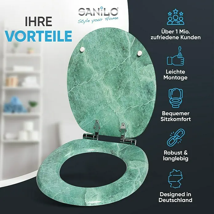 SANILO WC-Sitz Marmor Grün mit Absenkautomatik - MDF, Grün, Mit Absenkautomatik