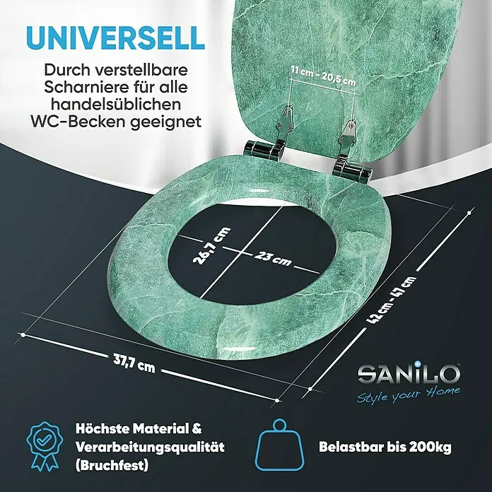 SANILO WC-Sitz Marmor Grün mit Absenkautomatik - MDF, Grün, Mit Absenkautomatik