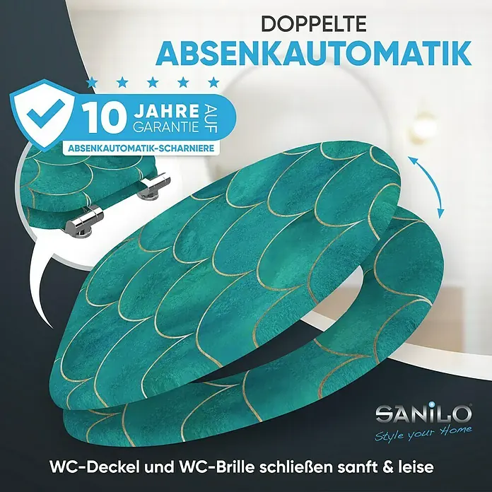 SANILO WC-Sitz Aquarell mit Absenkautomatik - MDF, Blau, Mit Absenkautomatik