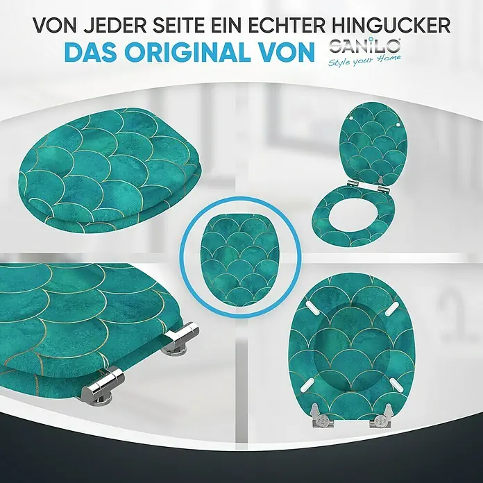 SANILO WC-Sitz Aquarell mit Absenkautomatik - MDF, Blau, Mit Absenkautomatik