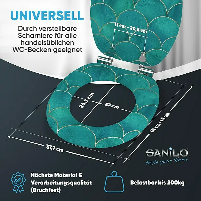 SANILO WC-Sitz Aquarell mit Absenkautomatik - MDF, Blau, Mit Absenkautomatik