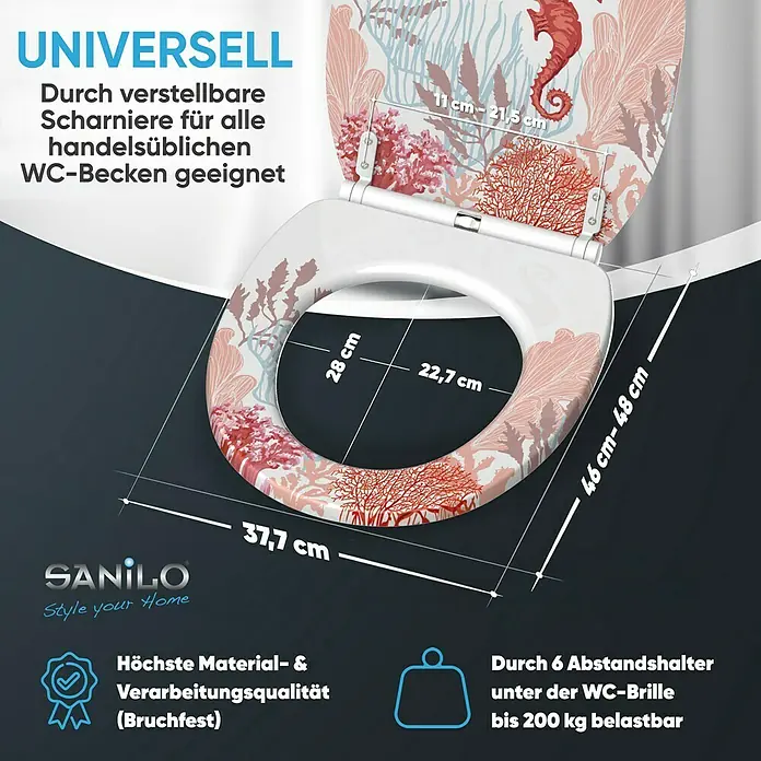SANILO WC-Sitz Sea Horse mit Schnellverschluss - MDF, Weiß, Mit Absenkautomatik
