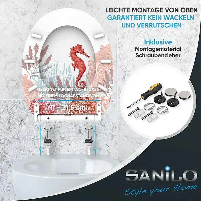 SANILO WC-Sitz Sea Horse mit Schnellverschluss - MDF, Weiß, Mit Absenkautomatik