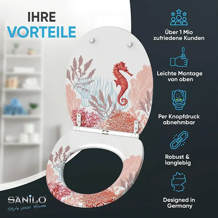 SANILO WC-Sitz Sea Horse mit Schnellverschluss - MDF, Weiß, Mit Absenkautomatik