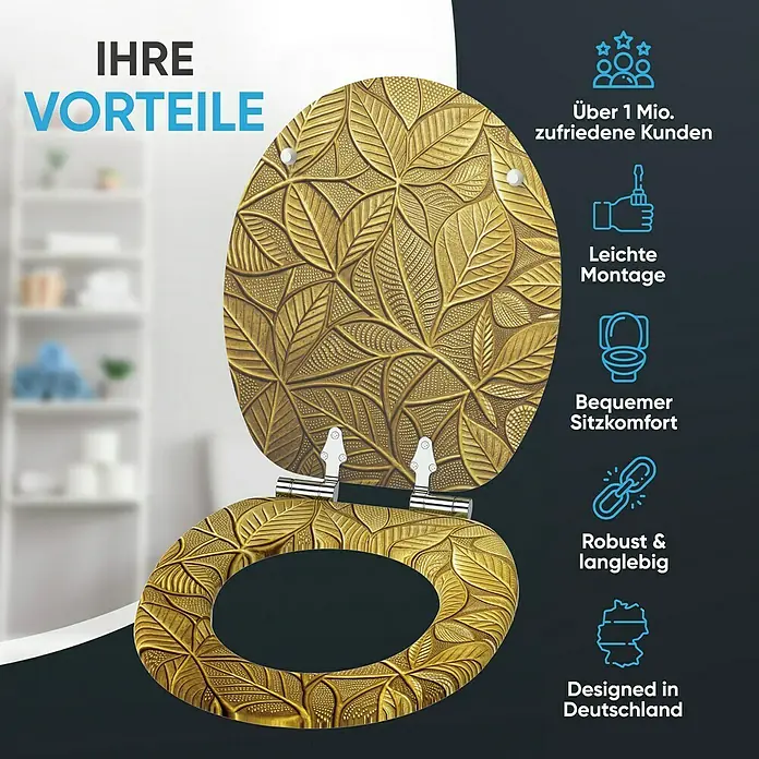 SANILO WC-Sitz Bractea mit Absenkautomatik - MDF, Goldfarben, Mit Absenkautomatik