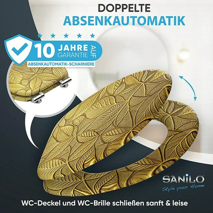 SANILO WC-Sitz Bractea mit Absenkautomatik - MDF, Goldfarben, Mit Absenkautomatik