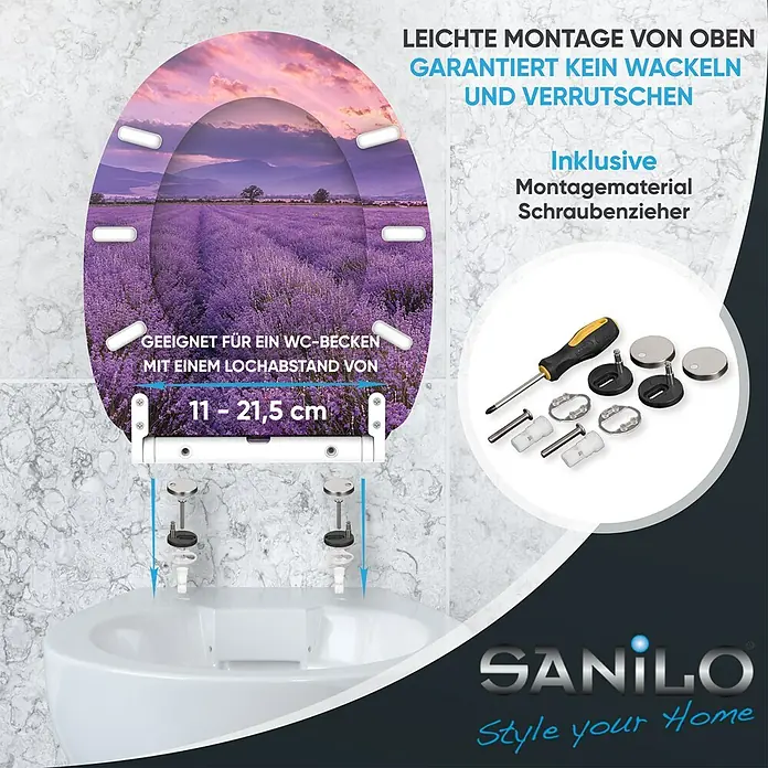 SANILO WC-Sitz Lavendel mit Schnellverschluss - MDF, Lila, Mit Absenkautomatik