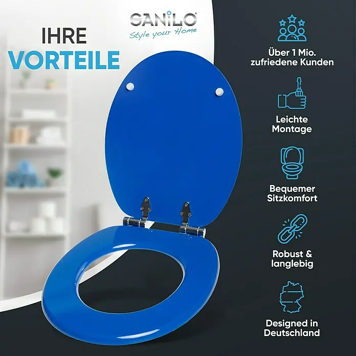 SANILO WC-Sitz Blau mit Absenkautomatik - MDF, Blau, Mit Absenkautomatik