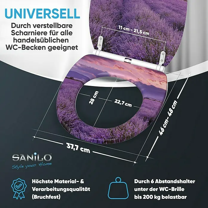 SANILO WC-Sitz Lavendel mit Schnellverschluss - MDF, Lila, Mit Absenkautomatik