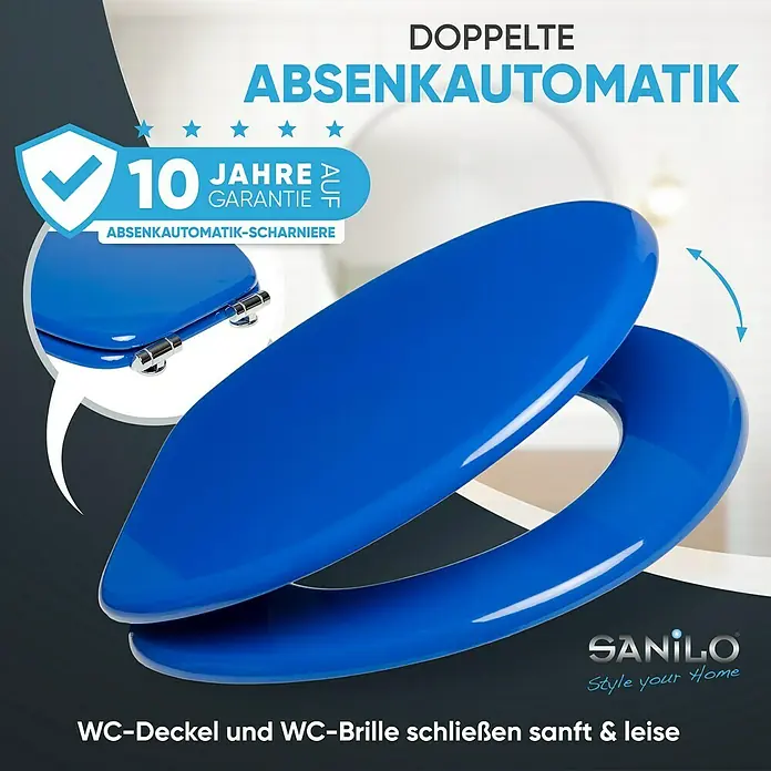 SANILO WC-Sitz Blau mit Absenkautomatik - MDF, Blau, Mit Absenkautomatik
