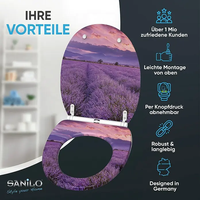 SANILO WC-Sitz Lavendel mit Schnellverschluss - MDF, Lila, Mit Absenkautomatik