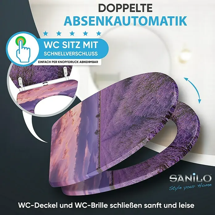 SANILO WC-Sitz Lavendel mit Schnellverschluss - MDF, Lila, Mit Absenkautomatik