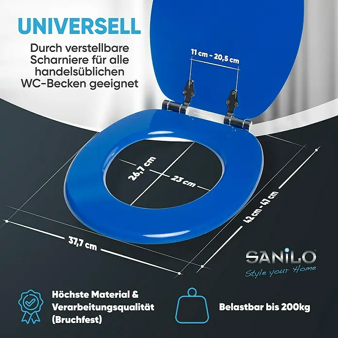 SANILO WC-Sitz Blau mit Absenkautomatik - MDF, Blau, Mit Absenkautomatik