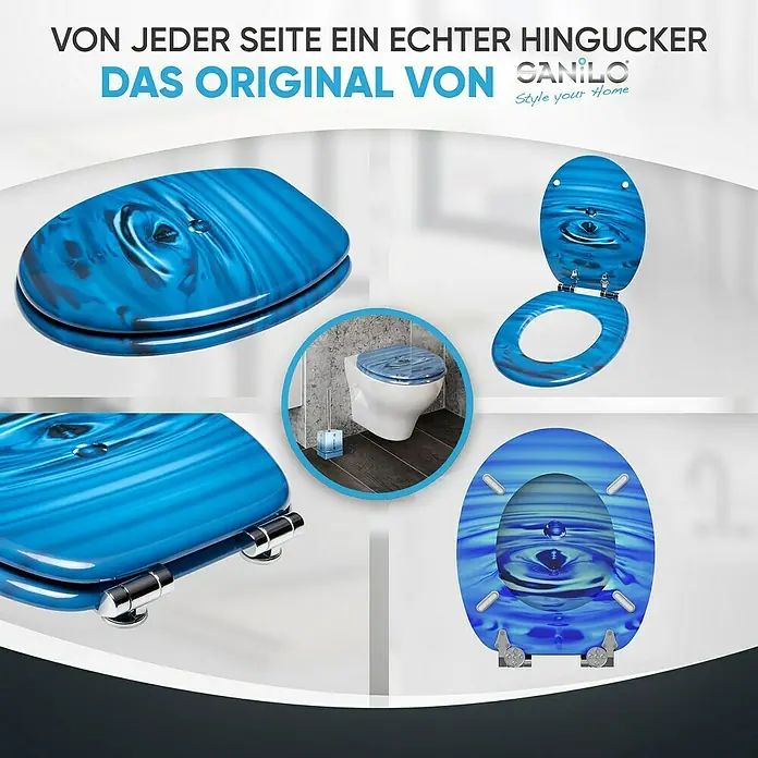 SANILO WC-Sitz Tropfen mit Absenkautomatik - MDF, Blau, Mit Absenkautomatik