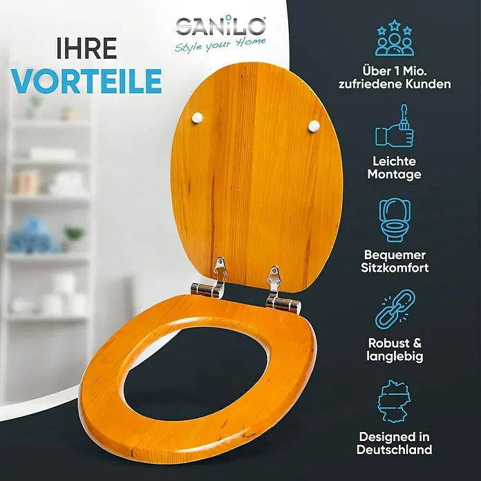SANILO WC-Sitz Holz mit Absenkautomatik - Holz, Braun, Mit Absenkautomatik