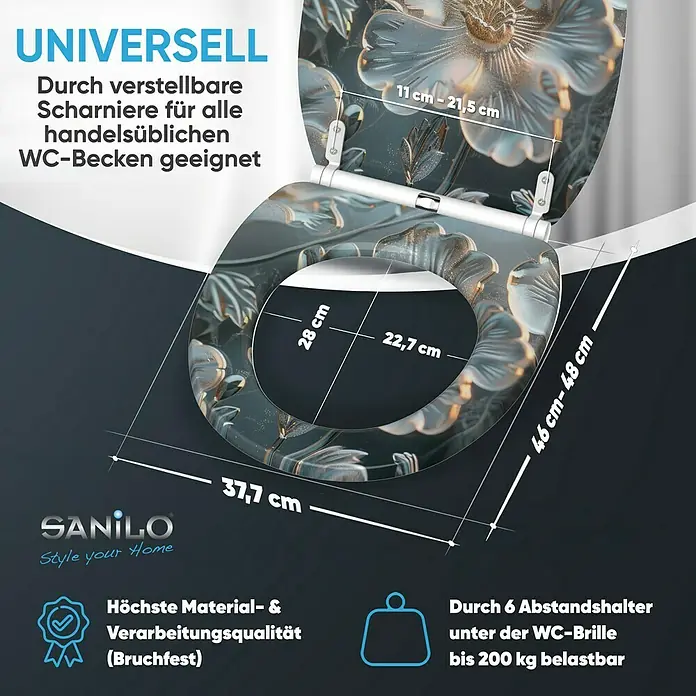 SANILO WC-Sitz Frostia mit Schnellverschluss - MDF, Grau, Mit Absenkautomatik