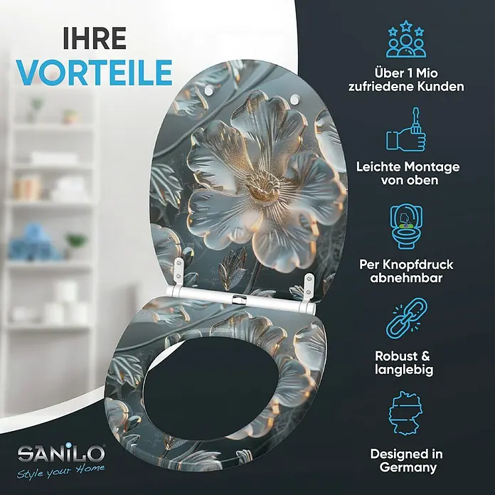 SANILO WC-Sitz Frostia mit Schnellverschluss - MDF, Grau, Mit Absenkautomatik