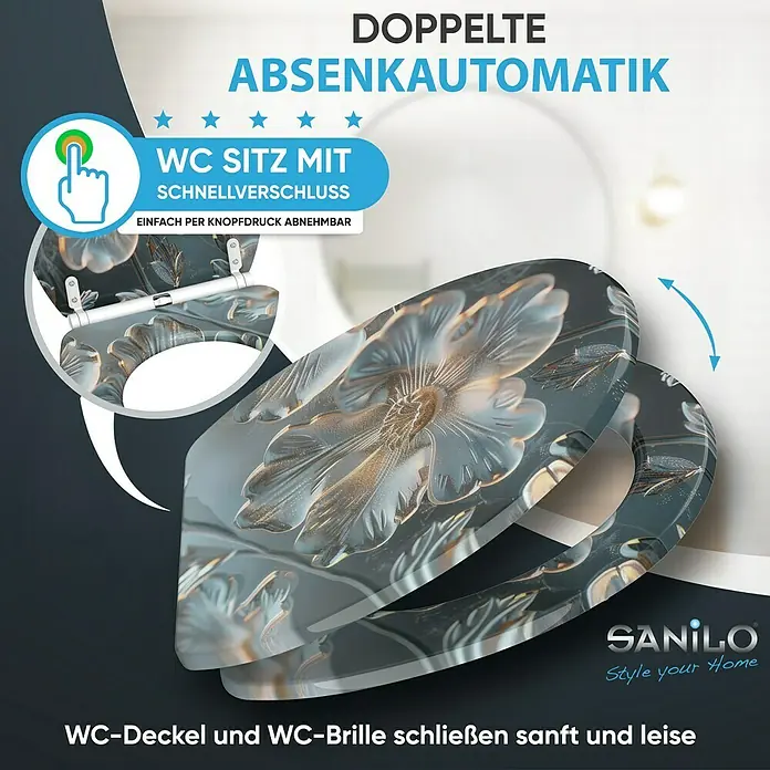 SANILO WC-Sitz Frostia mit Schnellverschluss - MDF, Grau, Mit Absenkautomatik