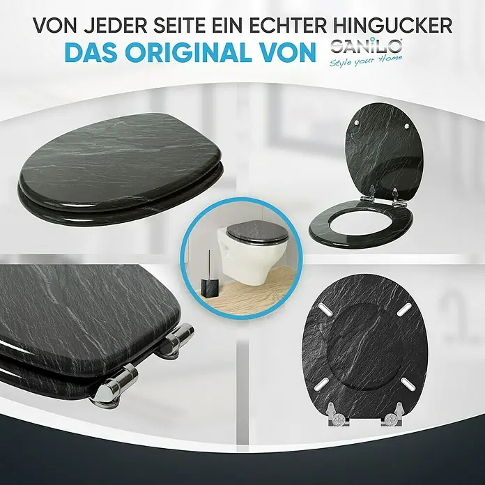 SANILO WC-Sitz Granit mit Absenkautomatik - MDF, Schwarz, Mit Absenkautomatik