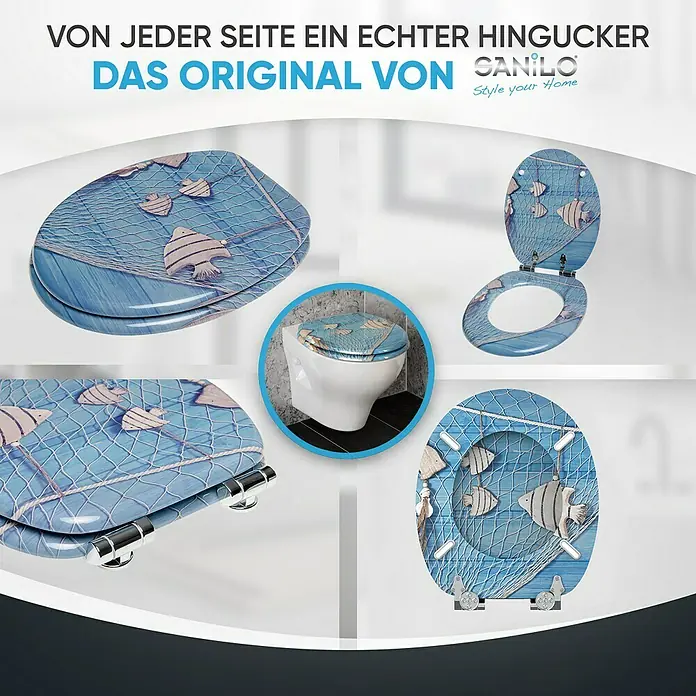 SANILO WC-Sitz Seefahrt mit Absenkautomatik - MDF, Blau, Mit Absenkautomatik