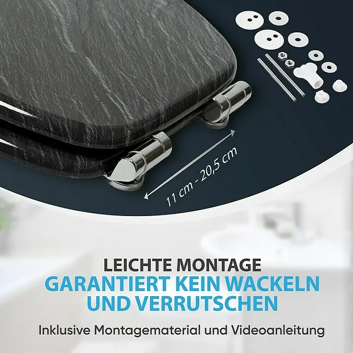 SANILO WC-Sitz Granit mit Absenkautomatik - MDF, Schwarz, Mit Absenkautomatik