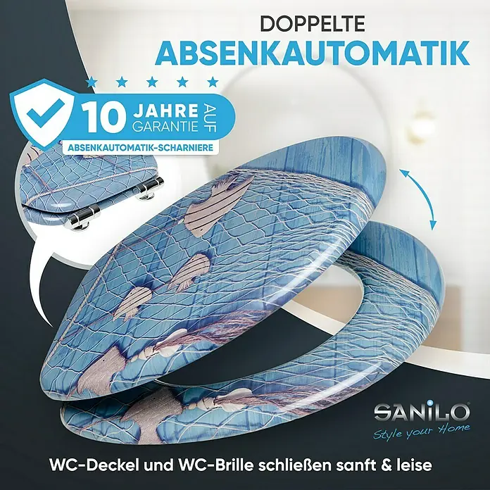 SANILO WC-Sitz Seefahrt mit Absenkautomatik - MDF, Blau, Mit Absenkautomatik
